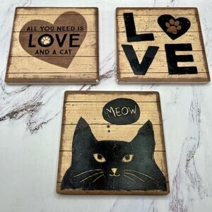 Set of 3 rustic stoneware cat coasters